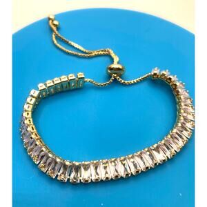 Baguette Gold Overlay Slider Tennis Bracelet Made with Swarovski Elements Sz 9
